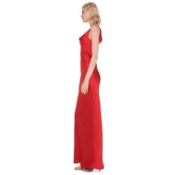 Norma Kamali Maria Sleeveless Cowl Neck Satin Evening Gown Tiger Red XS $325 - Picture 3 of 14